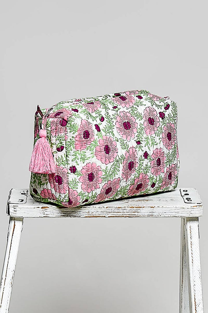 Floral Quilted Cosmetic Bag