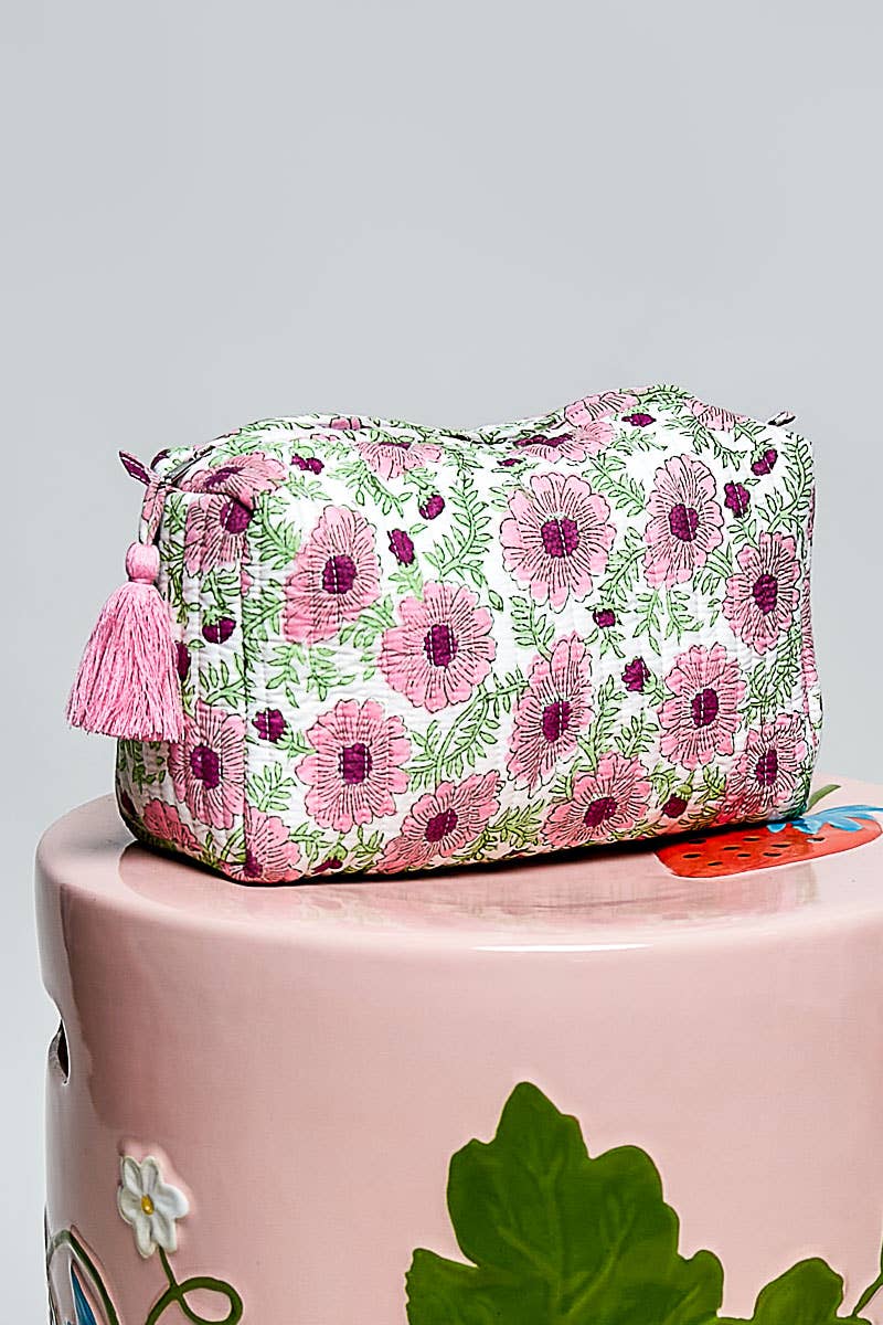 Floral Quilted Cosmetic Bag