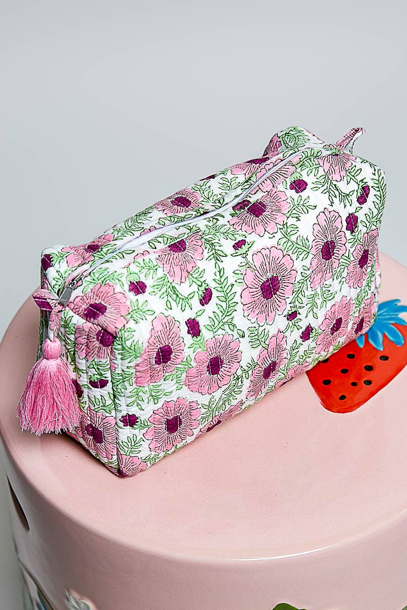 Floral Quilted Cosmetic Bag