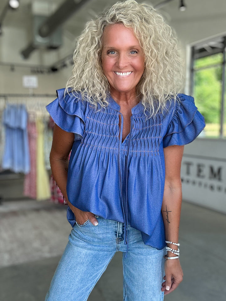 Sweet Indigo Tie Top