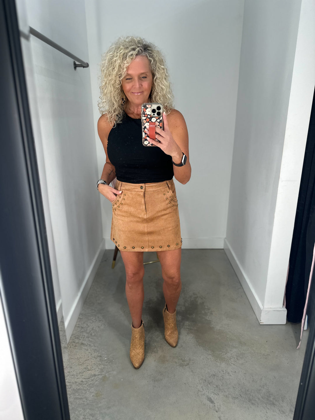 Suede Studded Mini Skirt