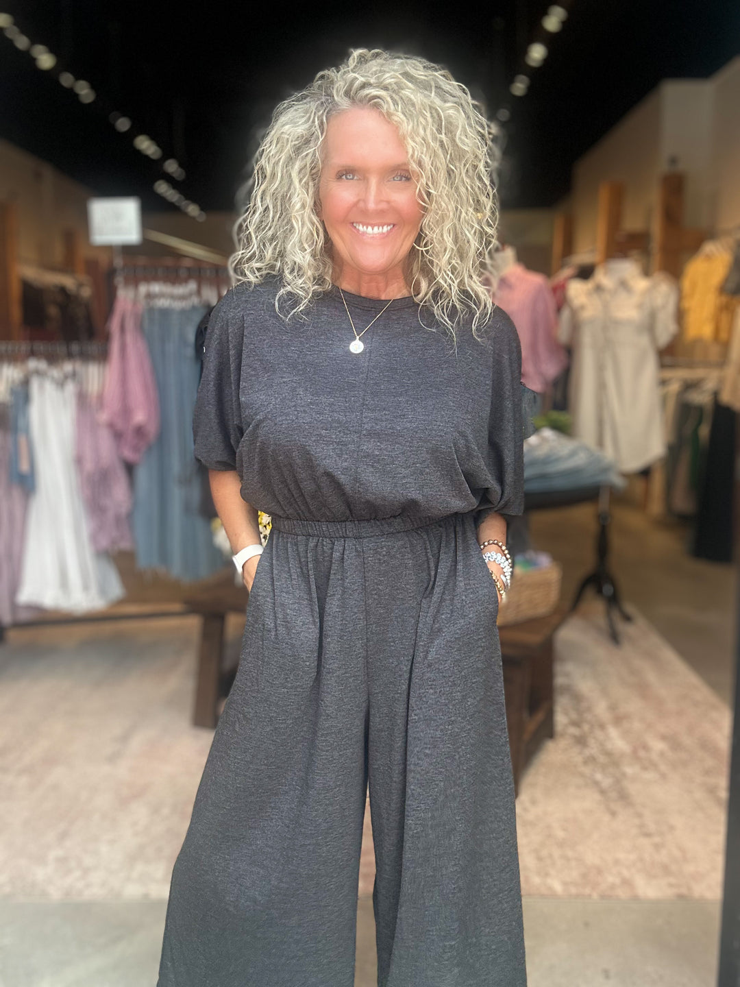 Carolina Comfy Wide Leg Jumpsuit - Charcoal