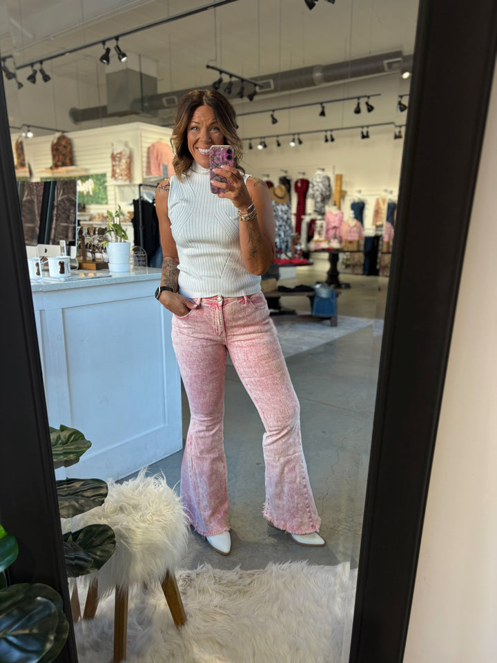 Rose Denim Flares