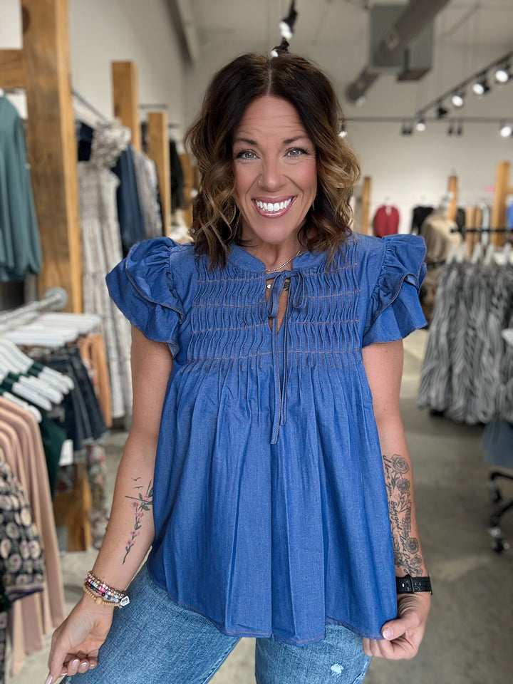 Sweet Indigo Tie Top