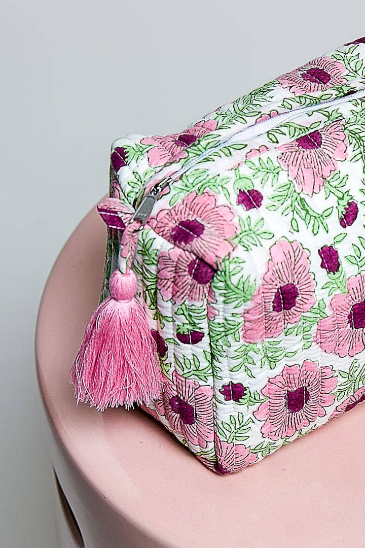 Floral Quilted Cosmetic Bag