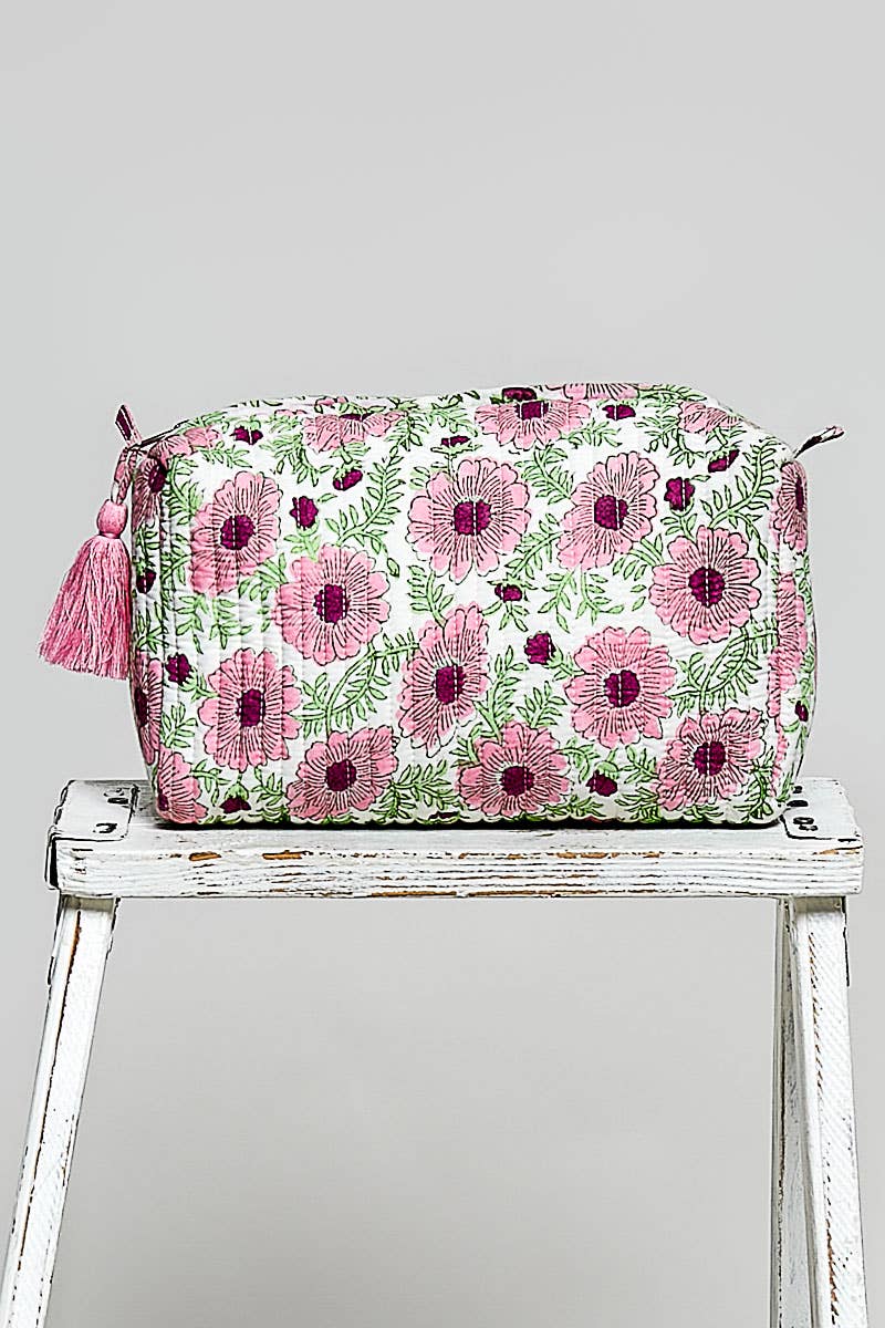 Floral Quilted Cosmetic Bag