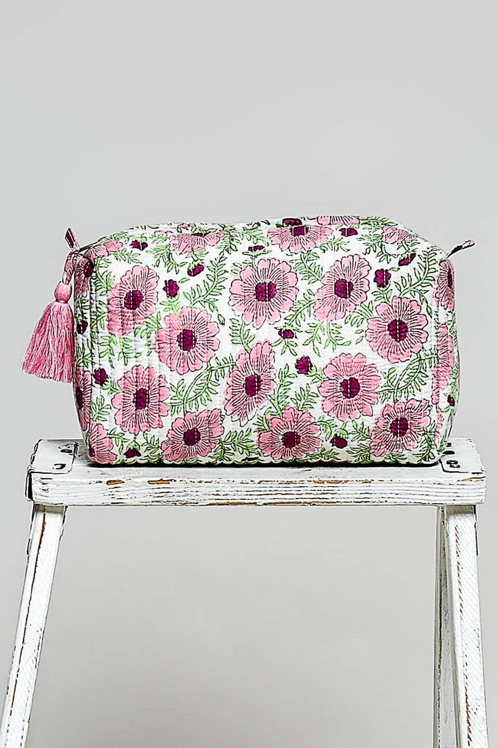 Floral Quilted Cosmetic Bag